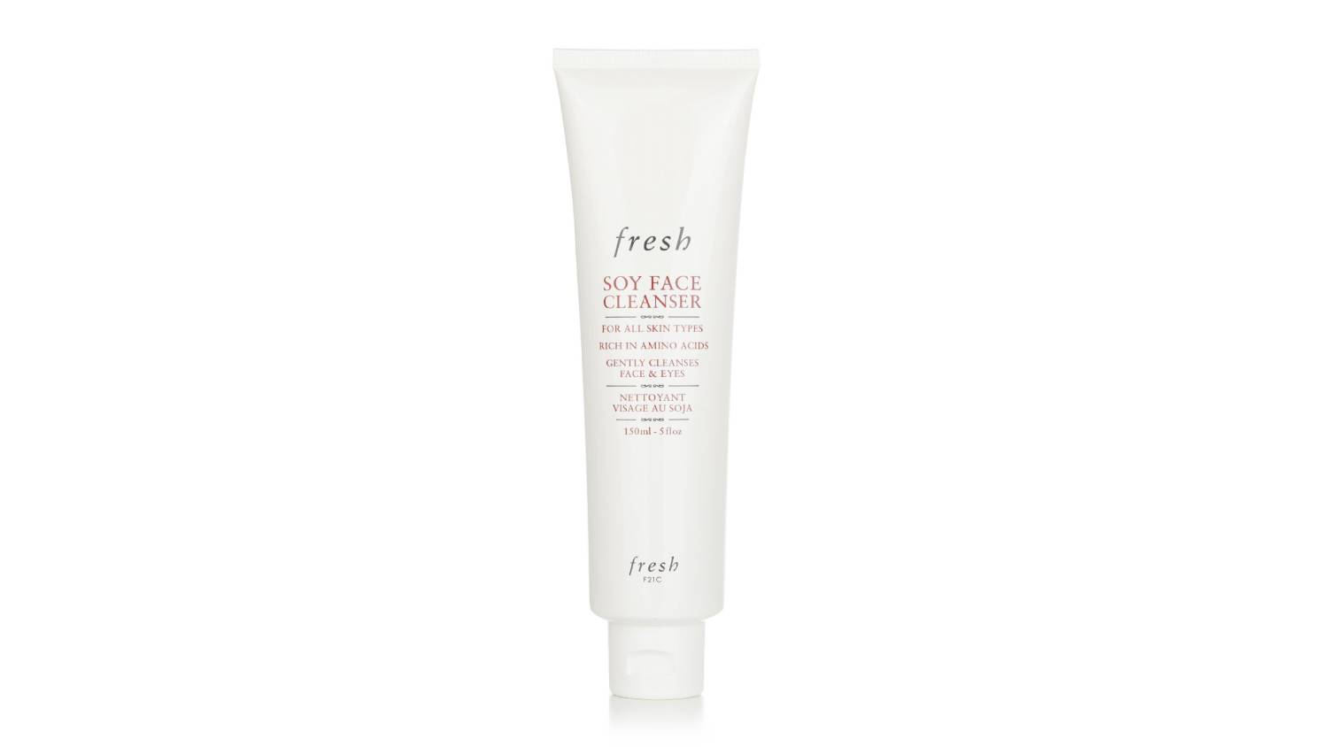 Fresh Soy Face Cleanser in a white tube with black and red text