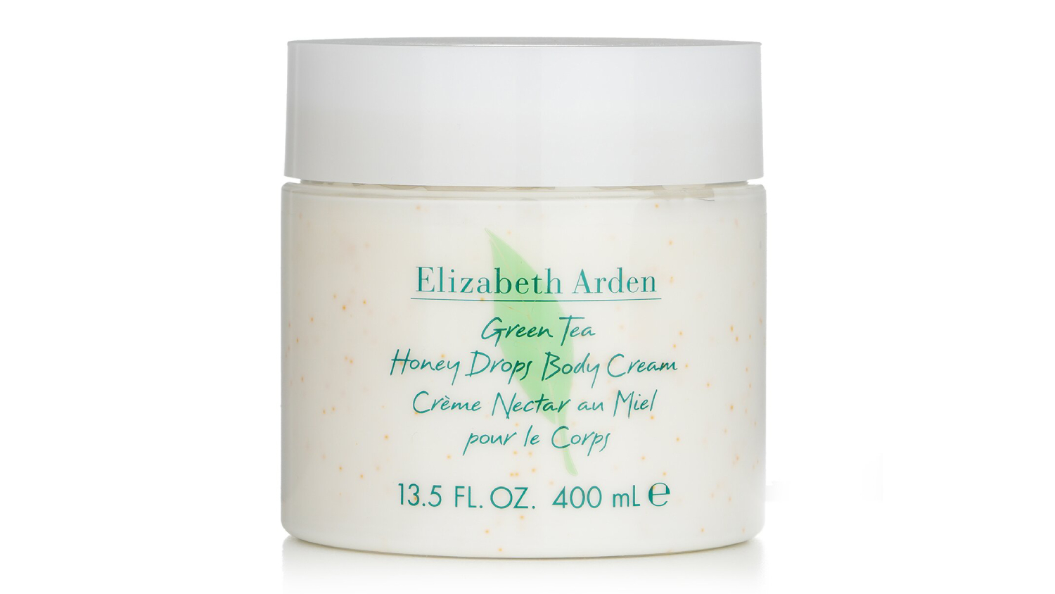 Front view of the Elizabeth Arden Green Tea Honey Drops Body Cream in a white jar