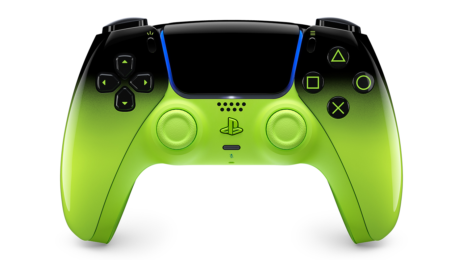 PlayStation 5 DualSense Wireless Controller in Remix Green featuring a sleek black top and vibrant green base