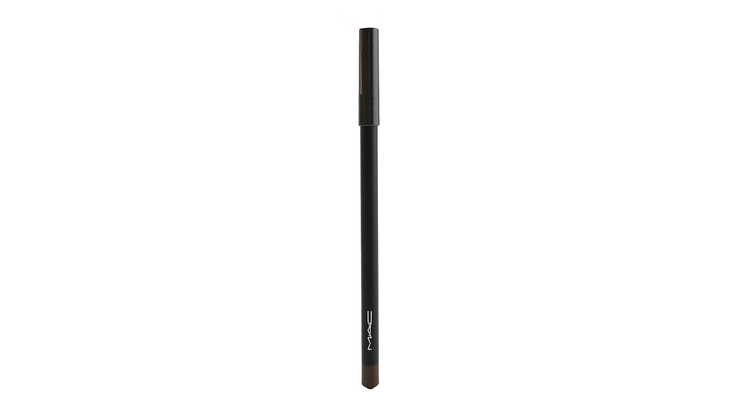 Full-length view of MAC Eye Kohl Teddy pencil, featuring a slim black body with a brown colour-coded tip