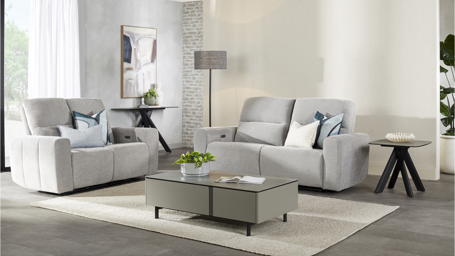 Waimea 2 Piece Fabric Electric Recliner Lounge Suite - Grey