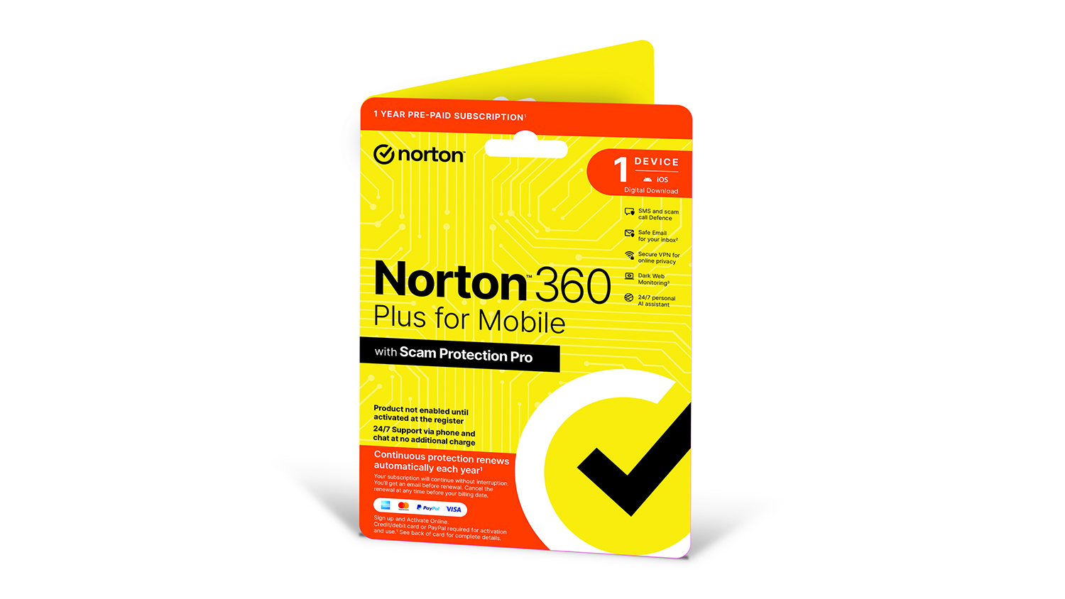 A Norton 360 Plus Mobile Security with a 12-month prepaid subscription
