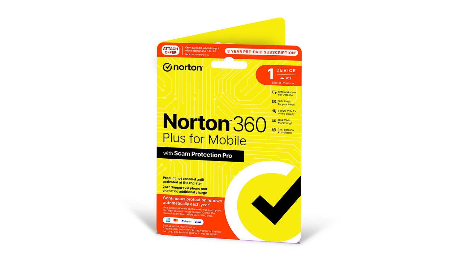 A Norton 360 Plus Mobile Security with a 36-month prepaid subscription