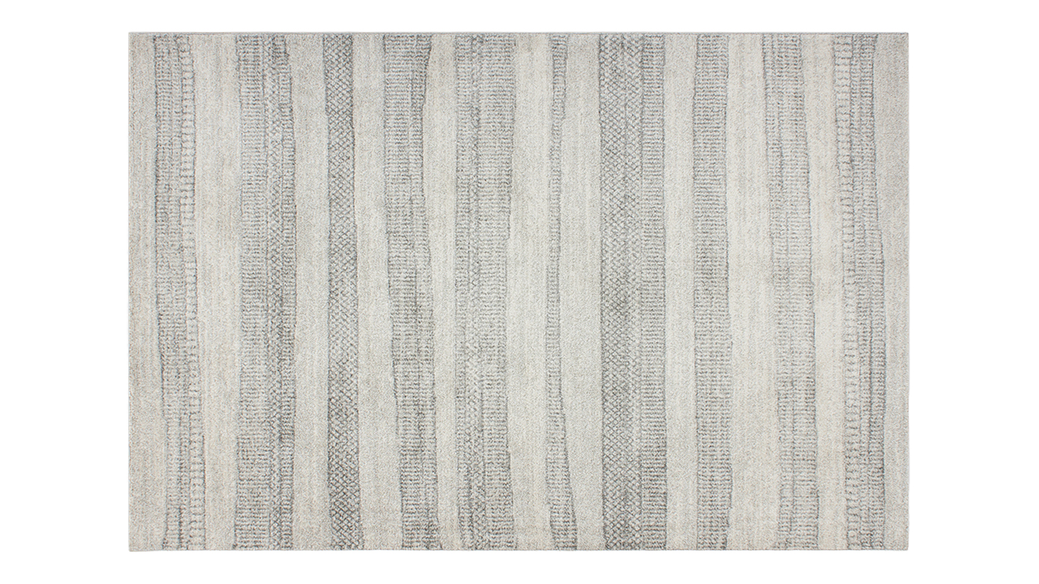 Full rug view showing a subtle striped design in ivory and soft taupe