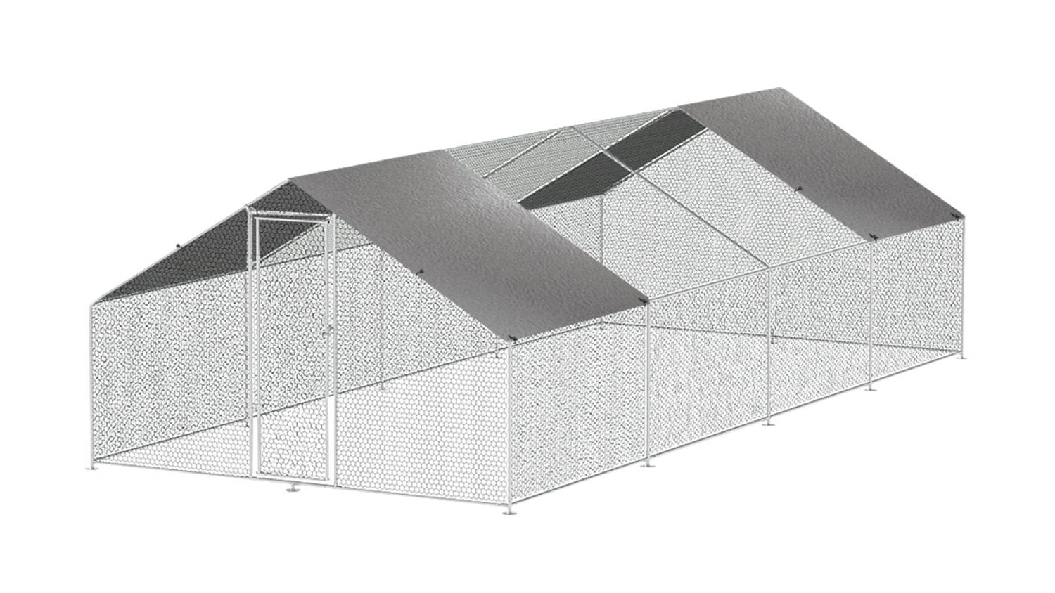 An angled view of a TSB Living Steel Chicken Coop