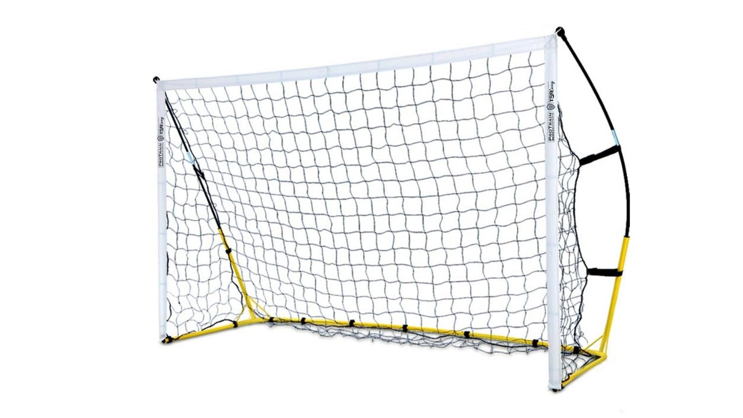 A left-angled view of the PROTRAIN Soccer Goal Net