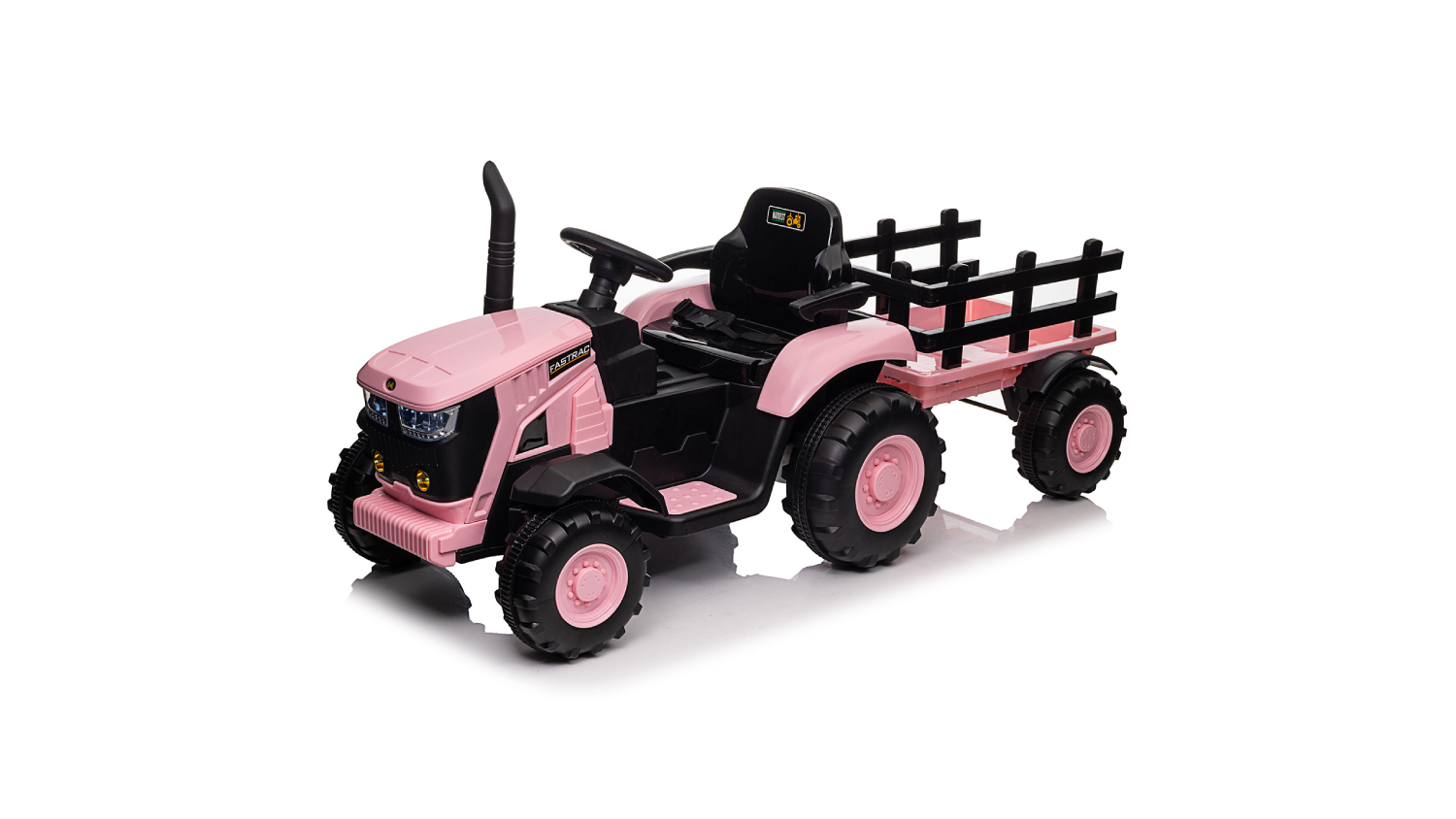A TSB Living Ride-On Tractor with Trailer in pink with a detachable trailer and large, rugged wheels