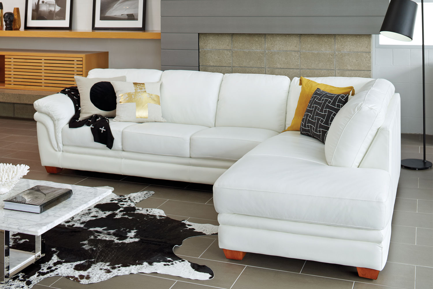 Demi 3 Seater Leather Lounge with Chaise by LaZBoy Harvey Norman