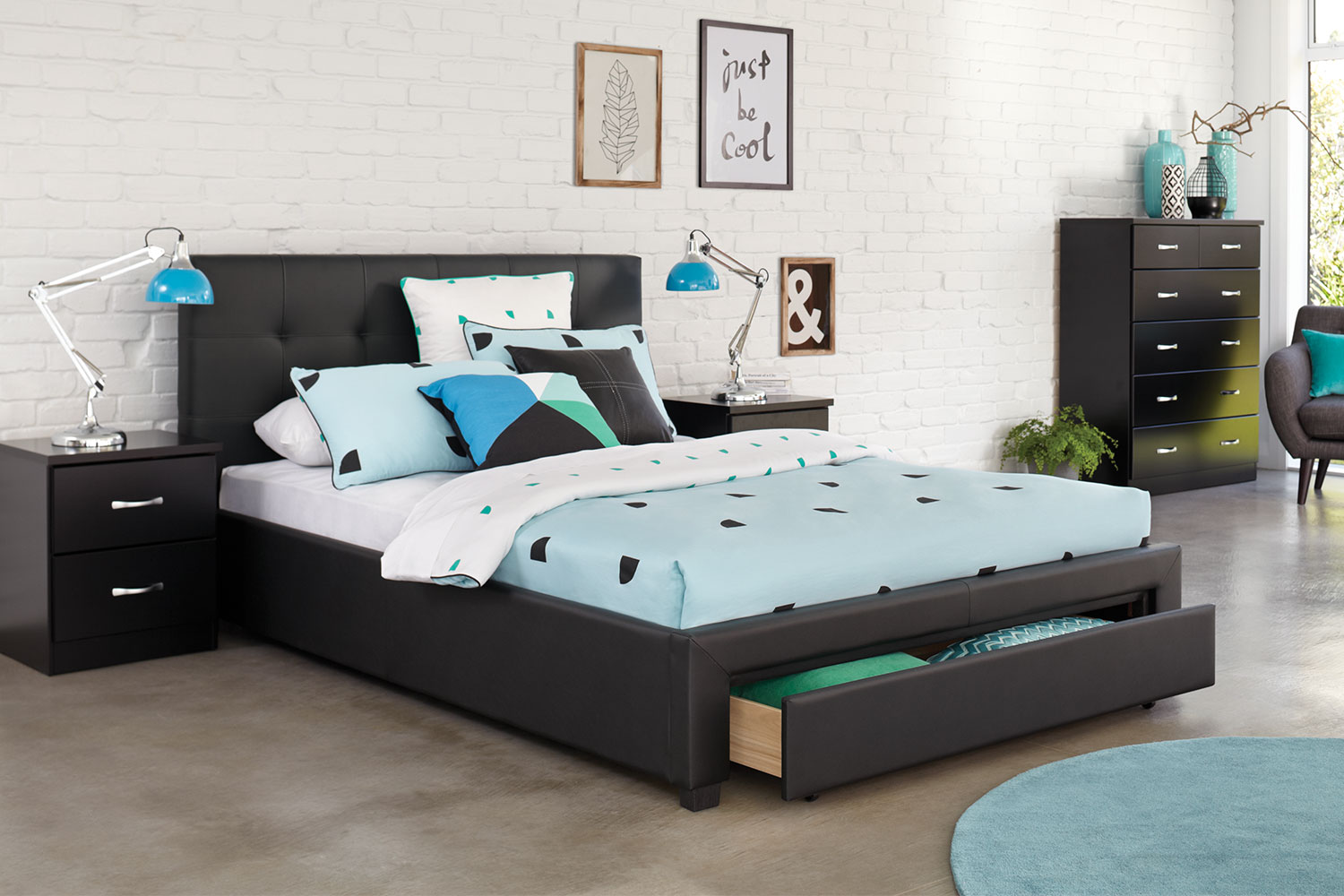 Stockholm Queen Storage Bed Frame with Dominic Bedsides and Tallboy