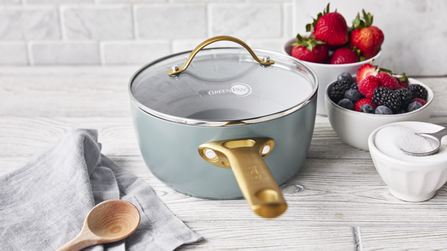 GreenPan Padova PFAS-Free Saucepan with Lid 18cm - Smokey Blue