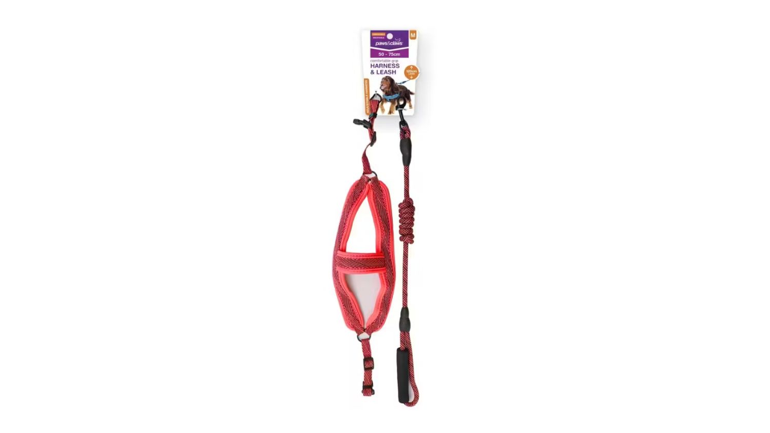 A front view of the Mesh Lead & Harness Medium Red