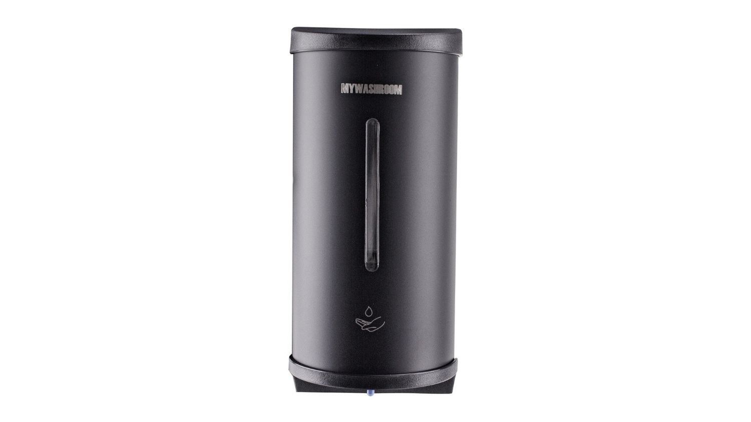 A front view of the MyWashroom touchless automatic soap dispenser, wall-mounted in black colour