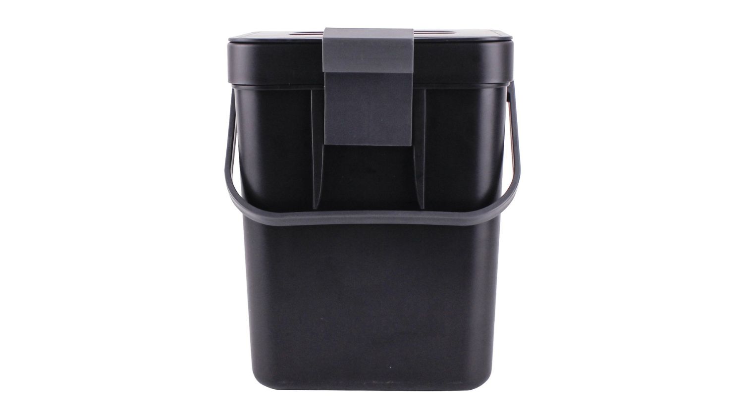 Black wall-mounted waste bin with a lid and handle