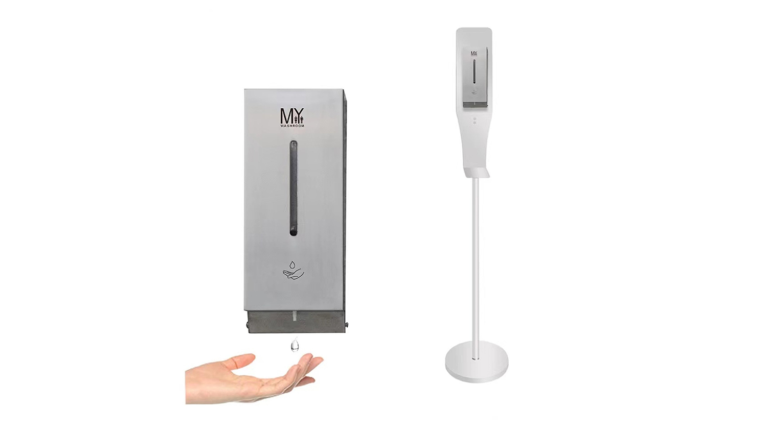 MyWashroom Automatic Touchless Stainless Steel Soap Dispenser with White Floor Stand