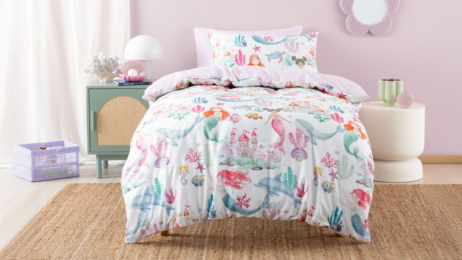 A view of the Mermaid Splash Duvet Cover Set by Squiggles