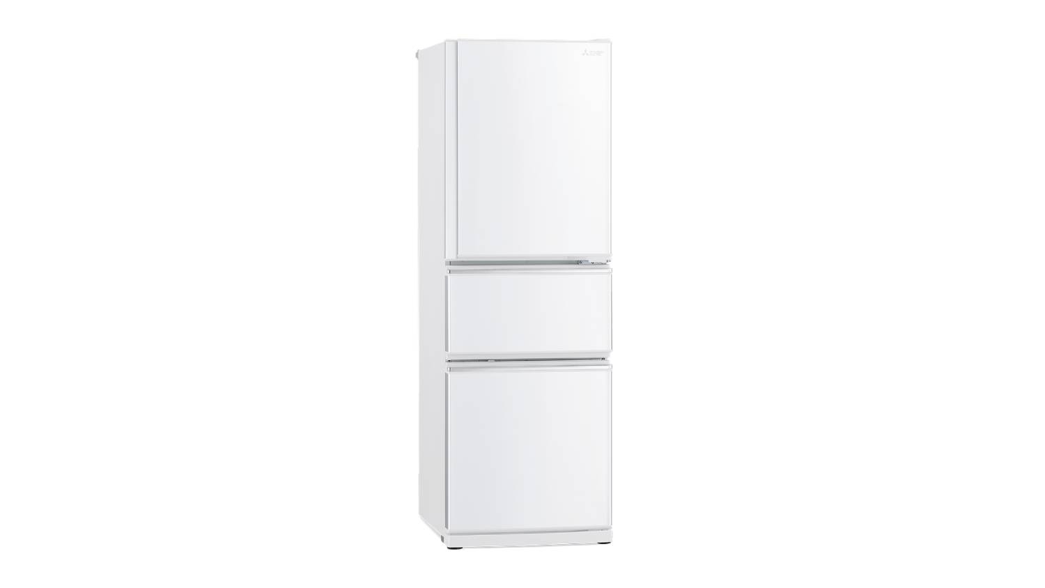 A white Mitsubishi Electric 272L multi‑drawer fridge freezer shown from the front
