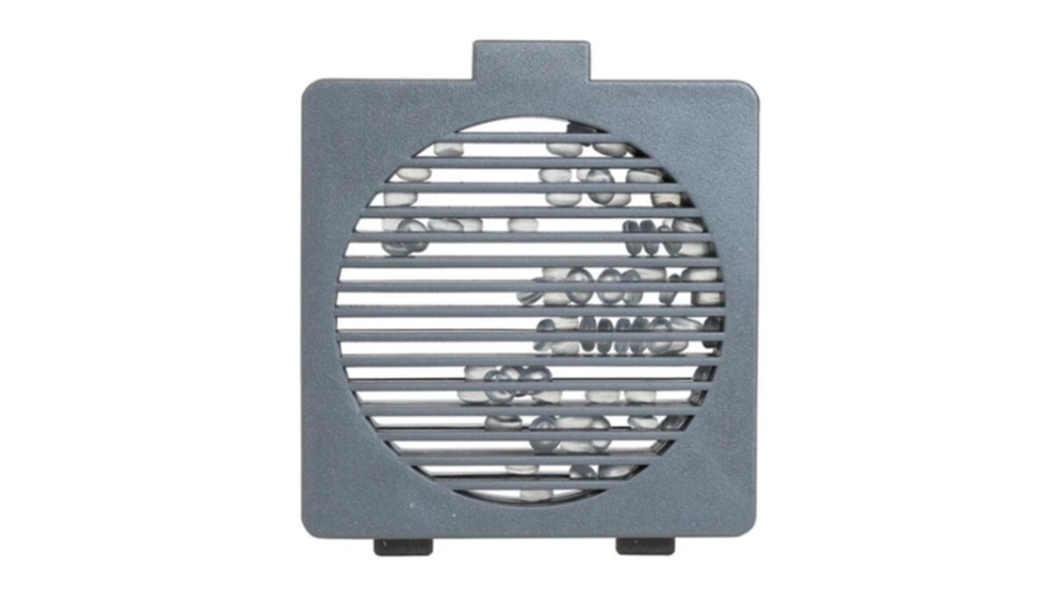 Grey vented fragrance insert with small scent beads visible behind horizontal slats