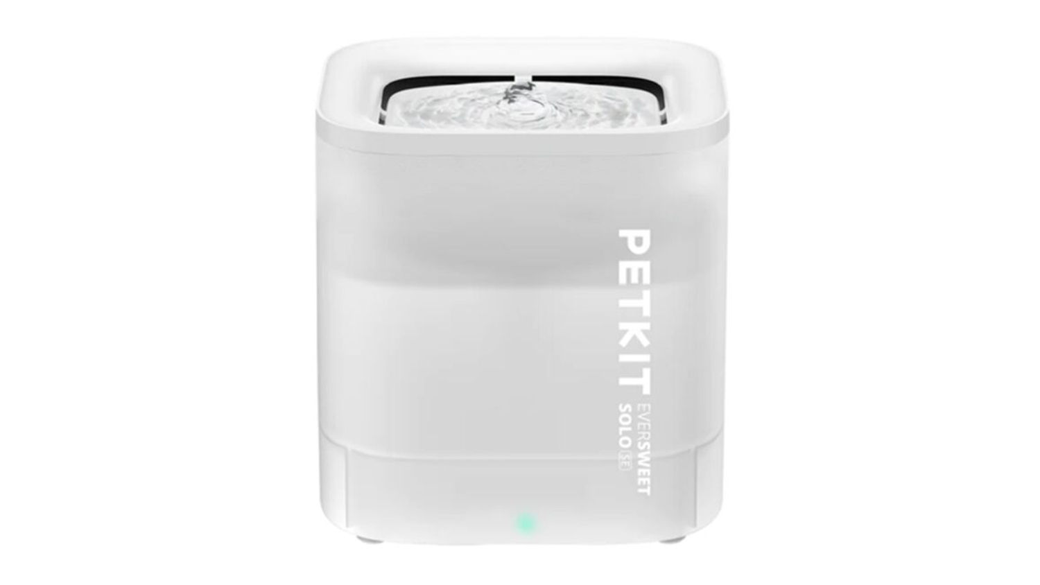 Front view of white PetKit EverSweet Solo SE water fountain with glowing green indicator light