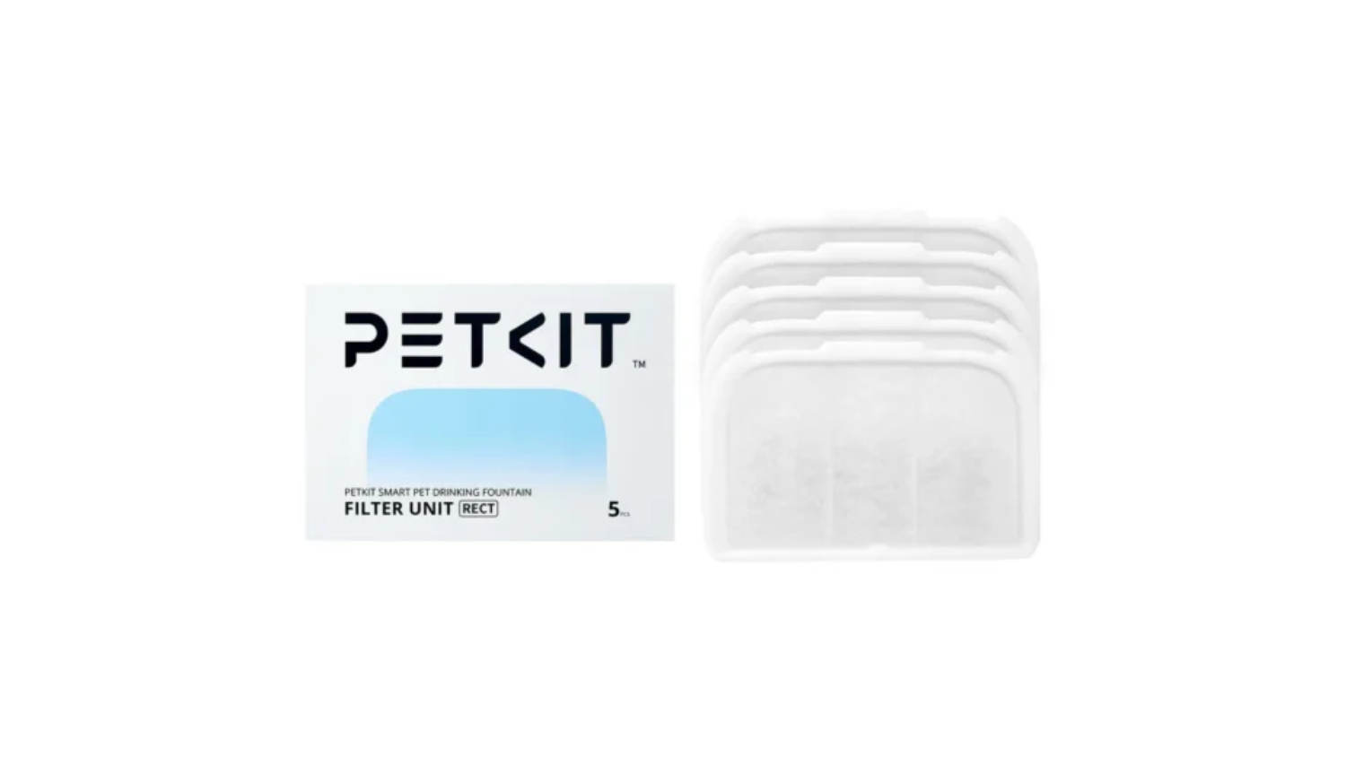 Pack of five rectangular white replacement filters