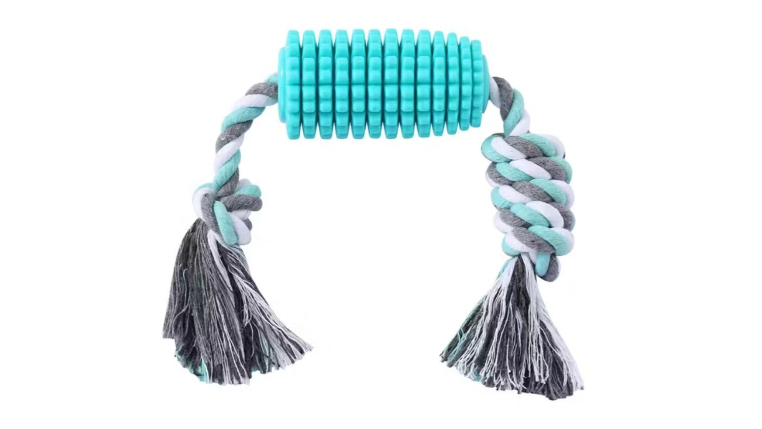 Dog Dental Toy Corncob Rope toy with a textured rubber cylinder in the centre