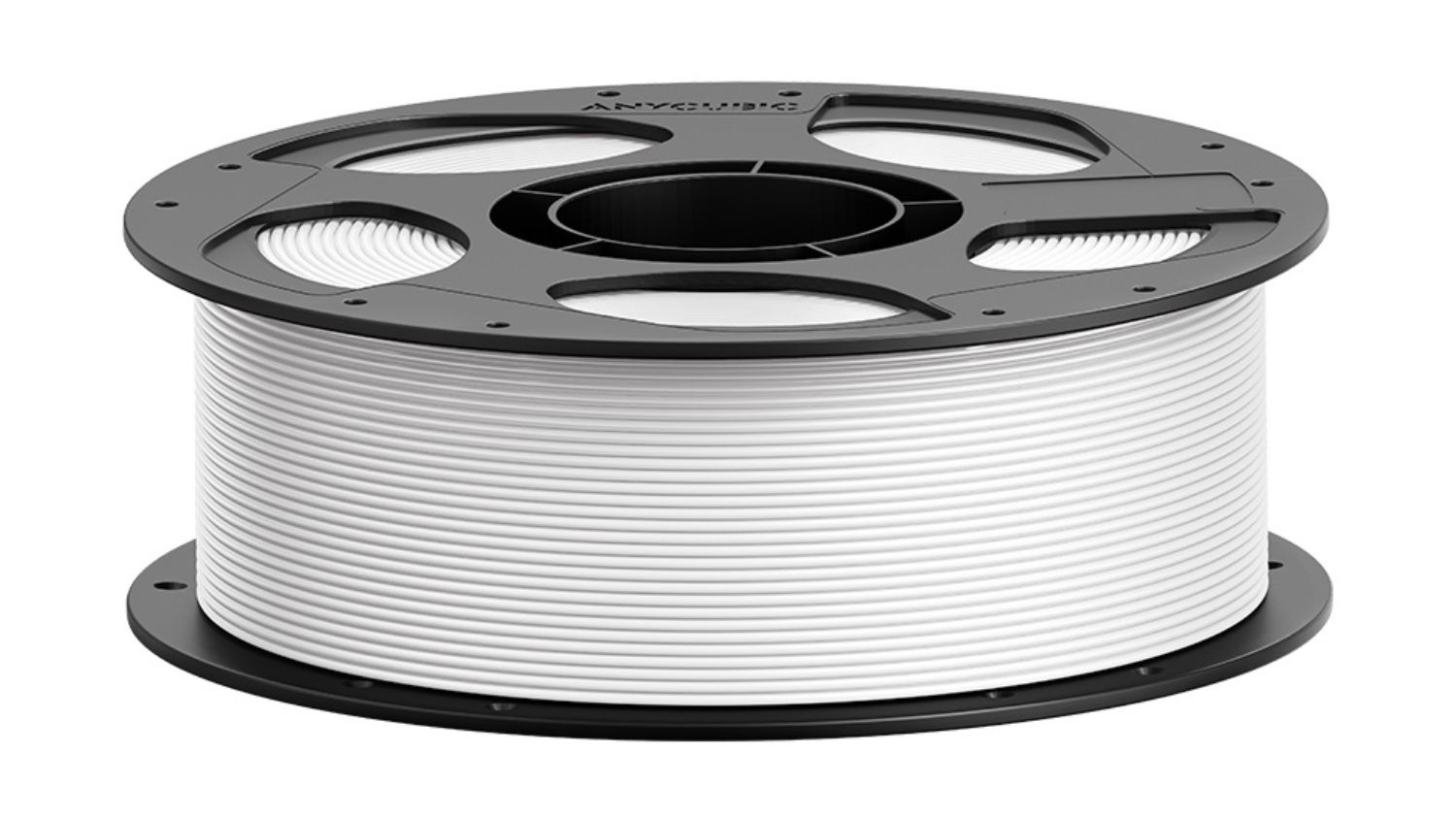 White Anycubic 3D printer filament wound on a round plastic spool