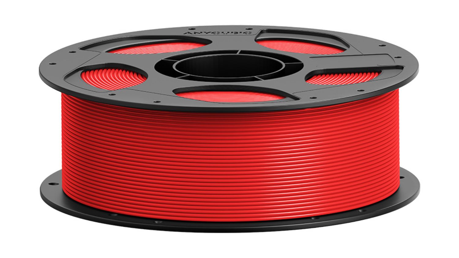 Red Anycubic 3D printer filament wound on a round plastic spool