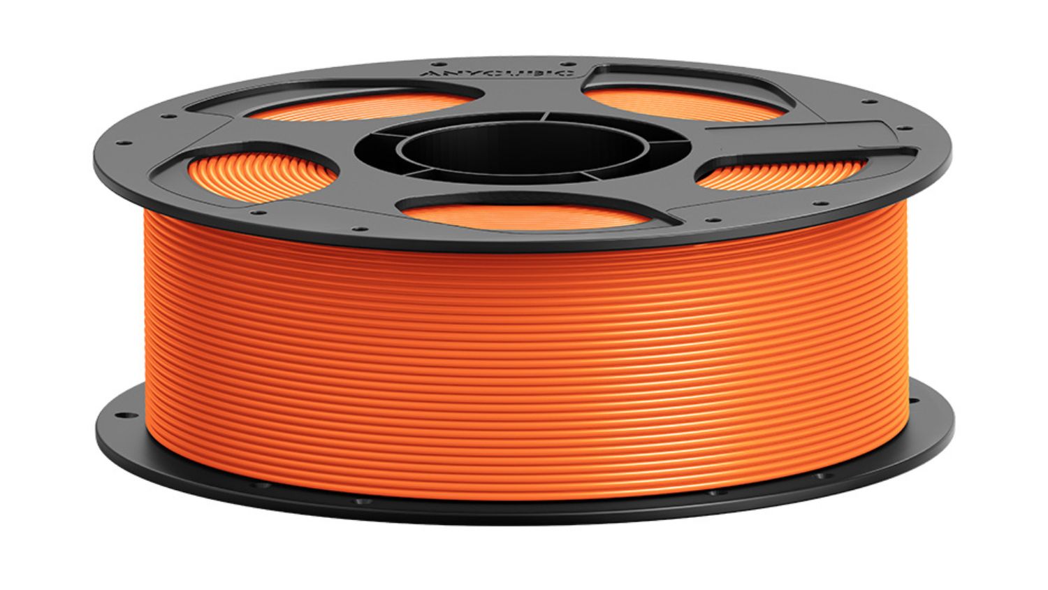 Orange Anycubic 3D printer filament wound on a round plastic spool