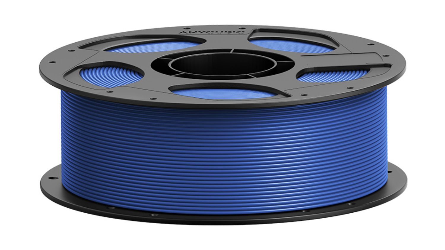 Blue Anycubic 3D printer filament wound on a round plastic spool