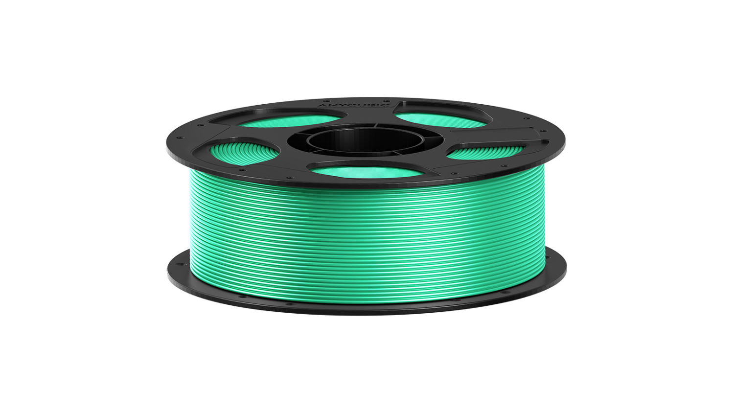 Dark green Anycubic 3D printer filament wound on a black plastic spool