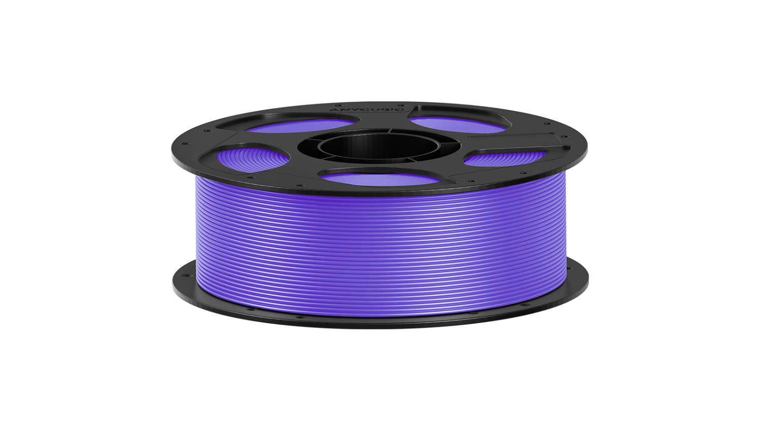 Purple Anycubic 3D printer filament wound on a black plastic spool