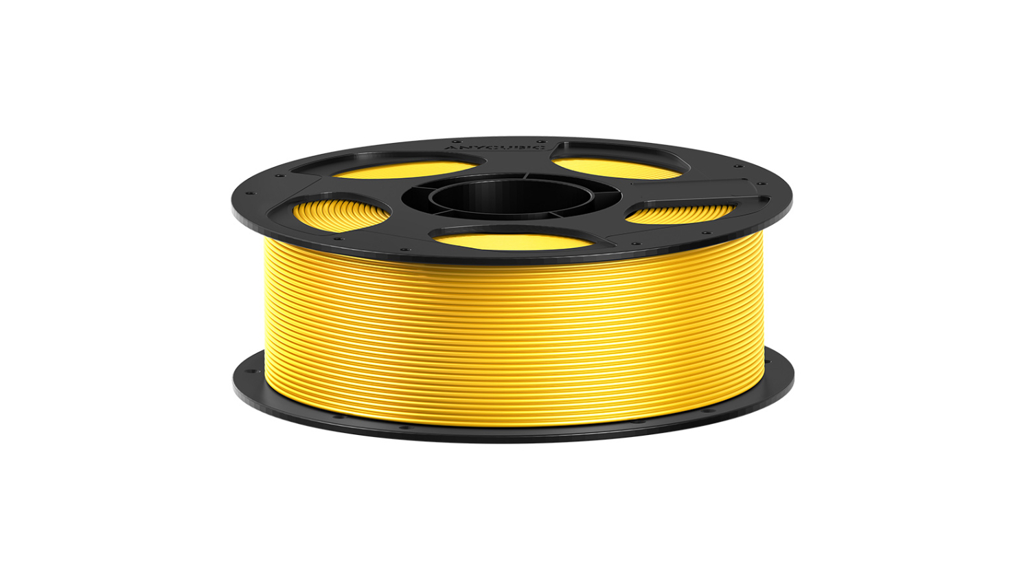 Shiny Gold Anycubic 3D printer filament wound on a black plastic spool