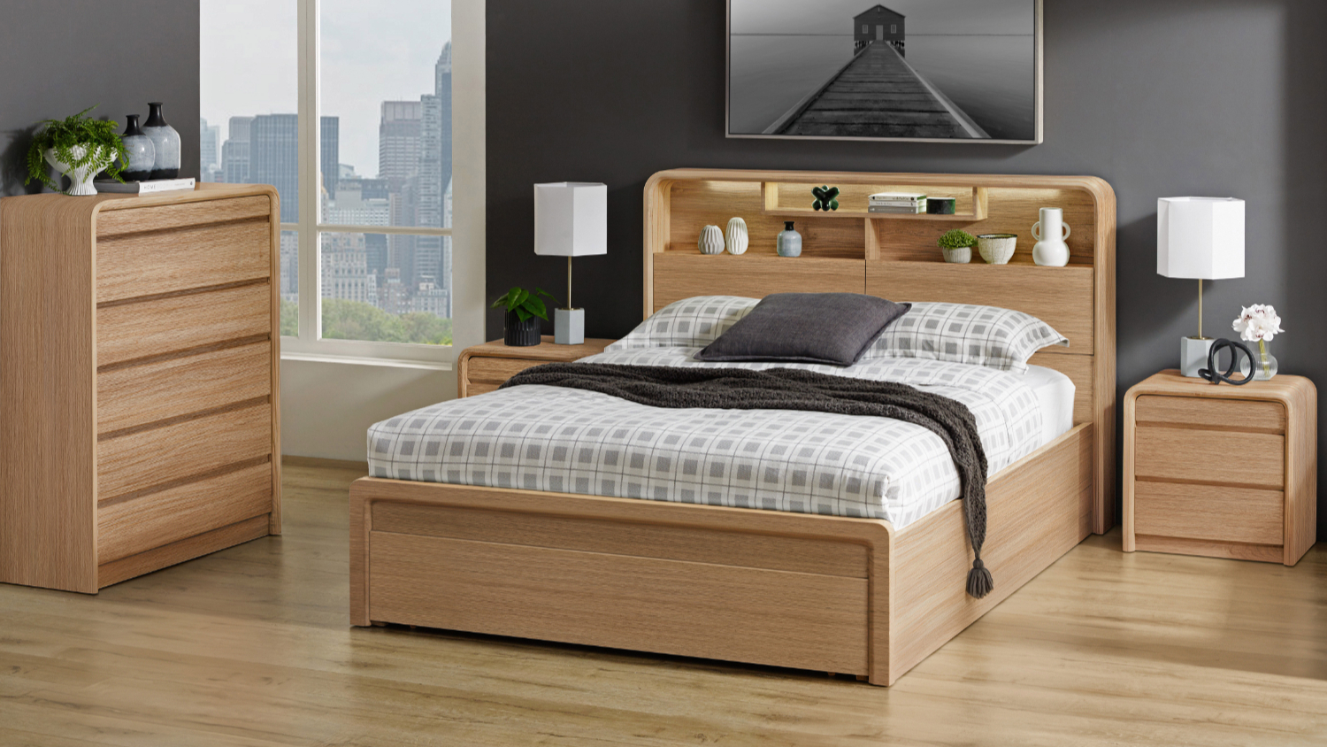 A view of the Arc Queen Gas Lift Storage Bed Frame with End Drawer