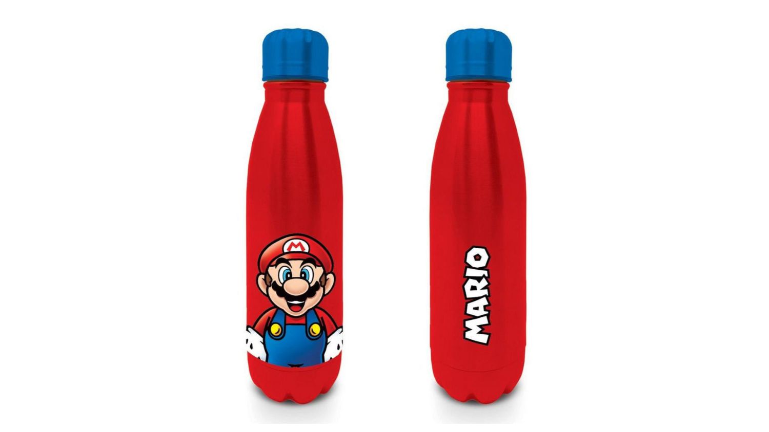A front and back view of the IM Metal Mario water bottle