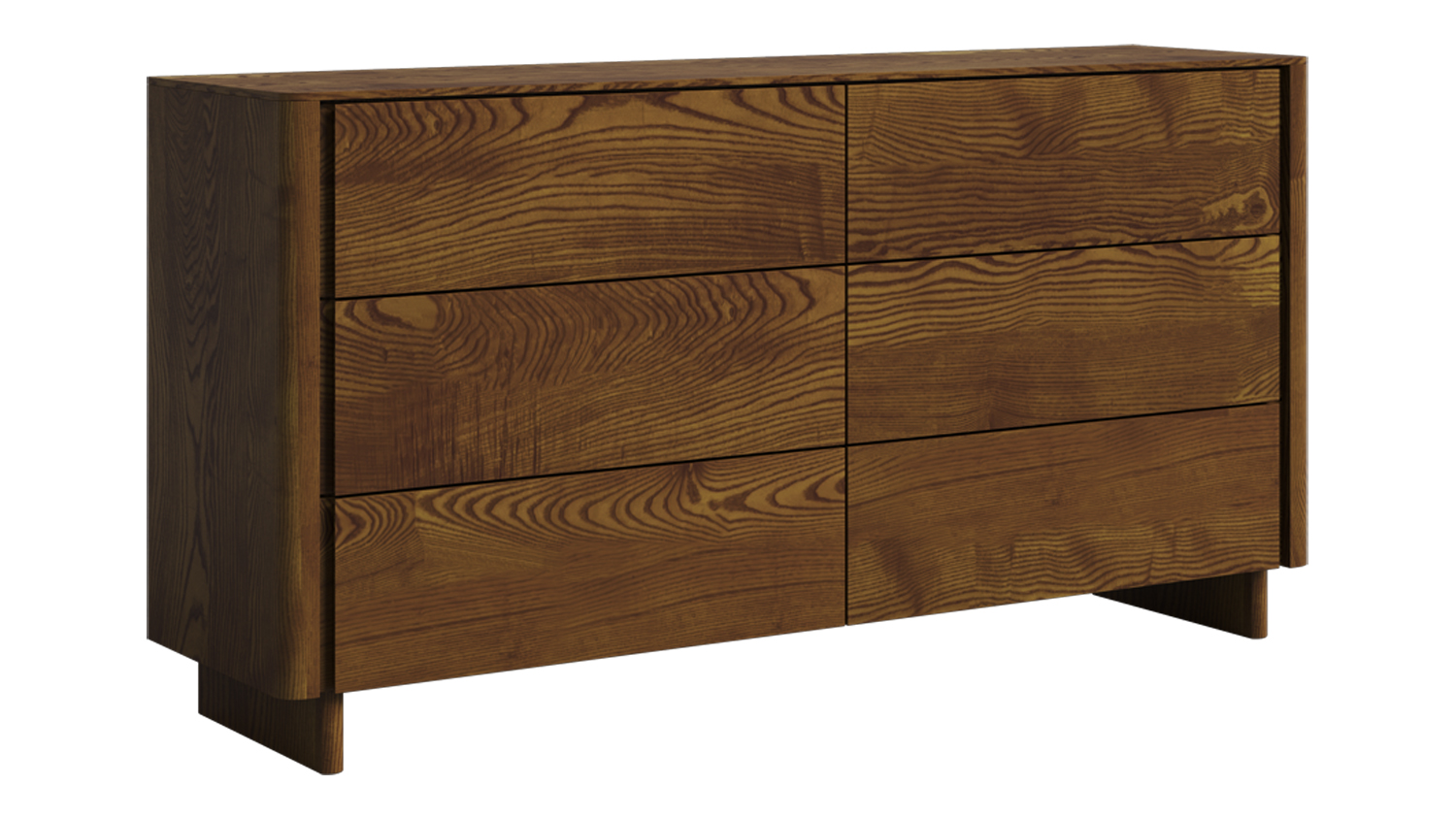 Minimalist Elm 6 Drawer Lowboy with six drawers and a prominent grain pattern
