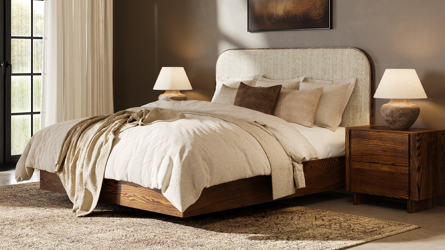 Elm 2 Drawer Bedside Table - Wide