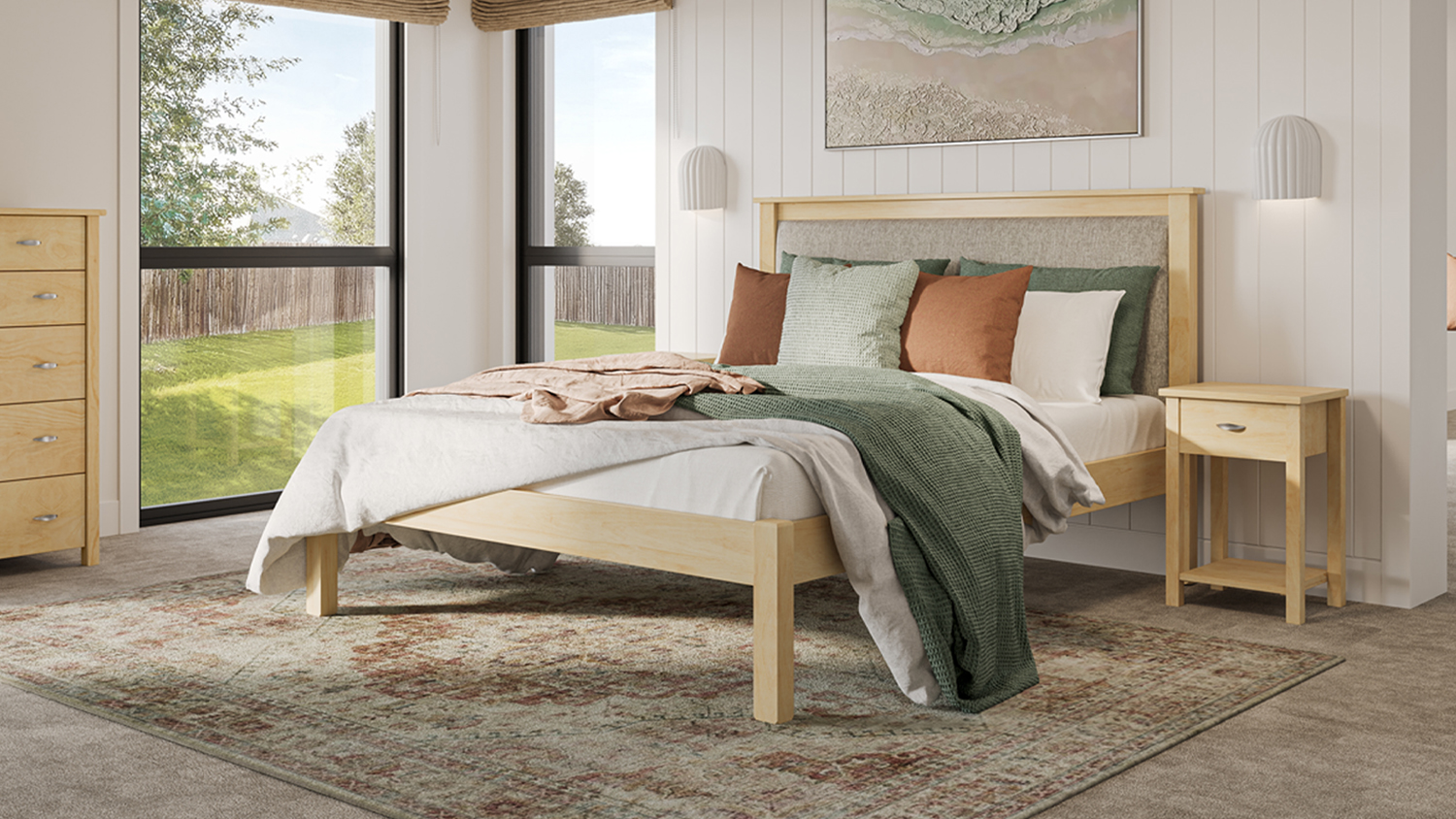 Tillsdale King Upholstered Bed Frame in light oak finish