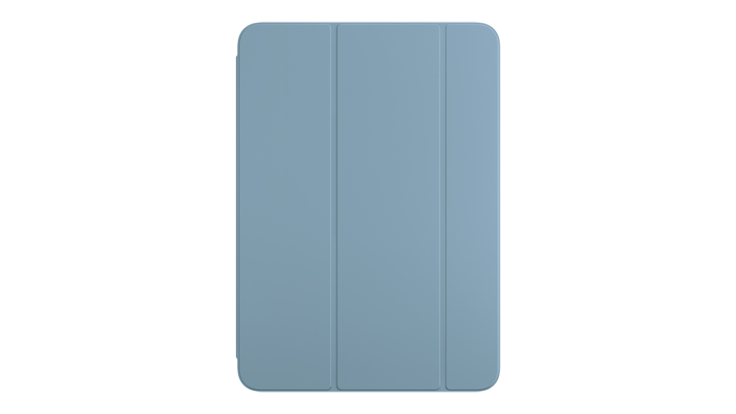 A Denim blue Apple Smart Folio with its three-panel folding cover fully closed