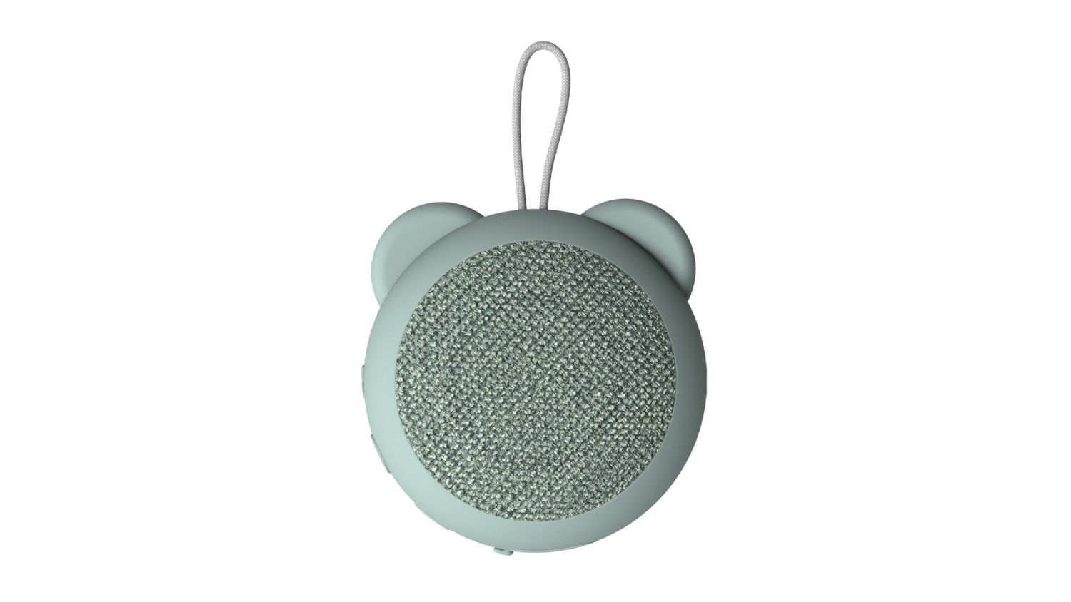 Green Bear-shaped portable speaker with a fabric front and a loop handle on top