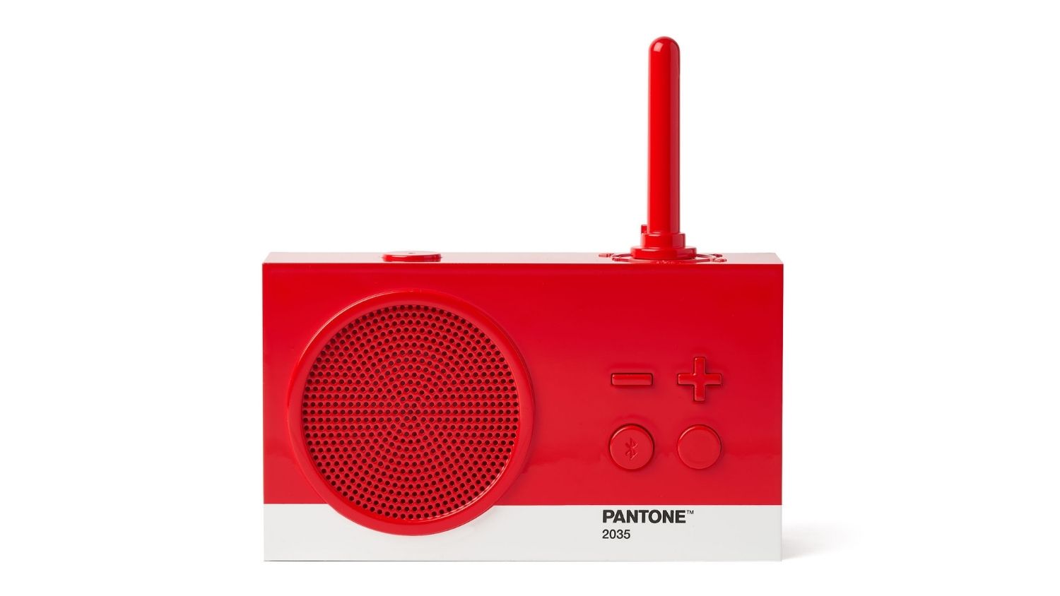 A front view of the Lexon x Pantone Tykho 3 FM Radio with Bluetooth in red colour