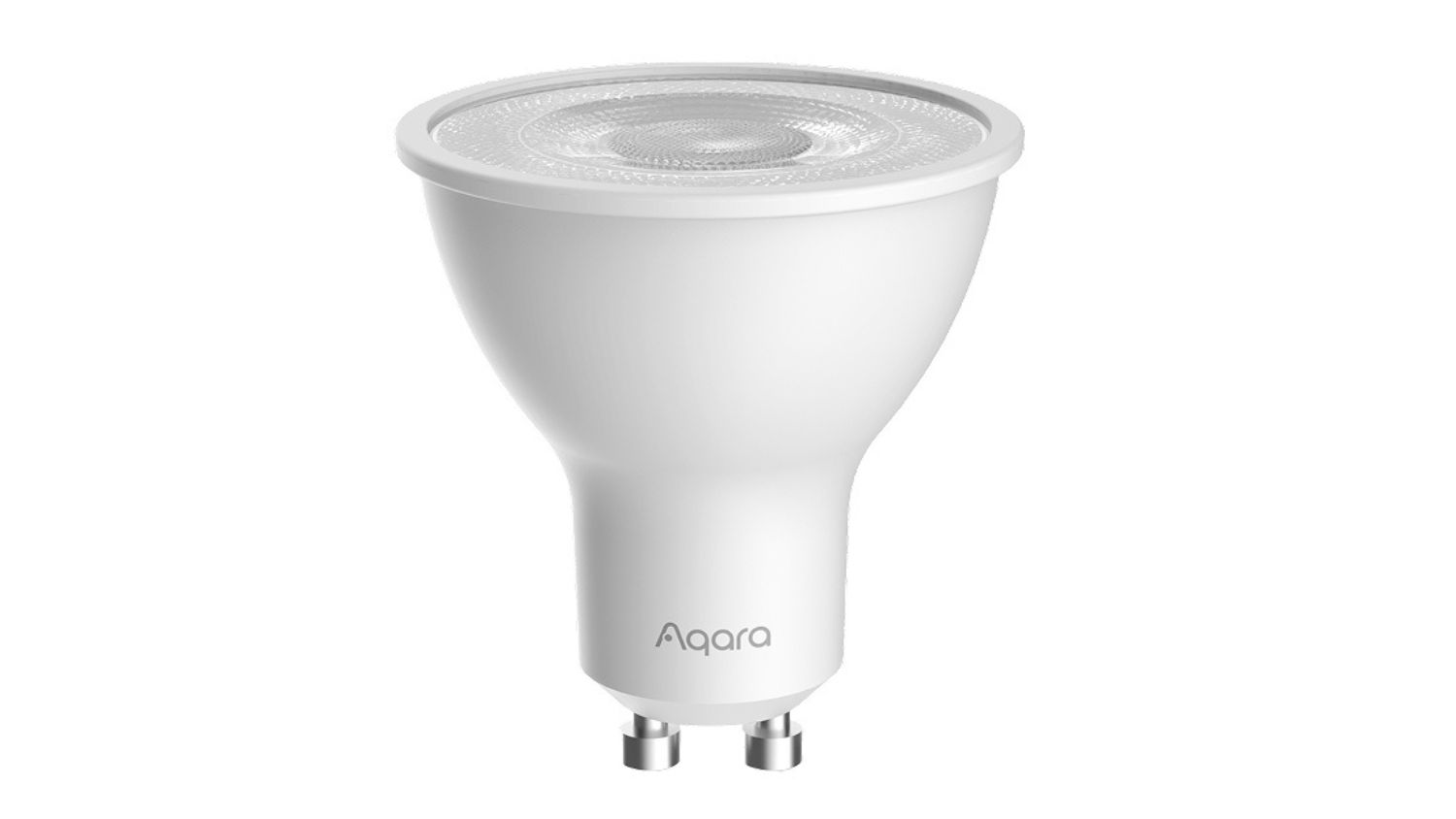 White GU10 LED spotlight bulb with a smooth, tapered body and circular lens