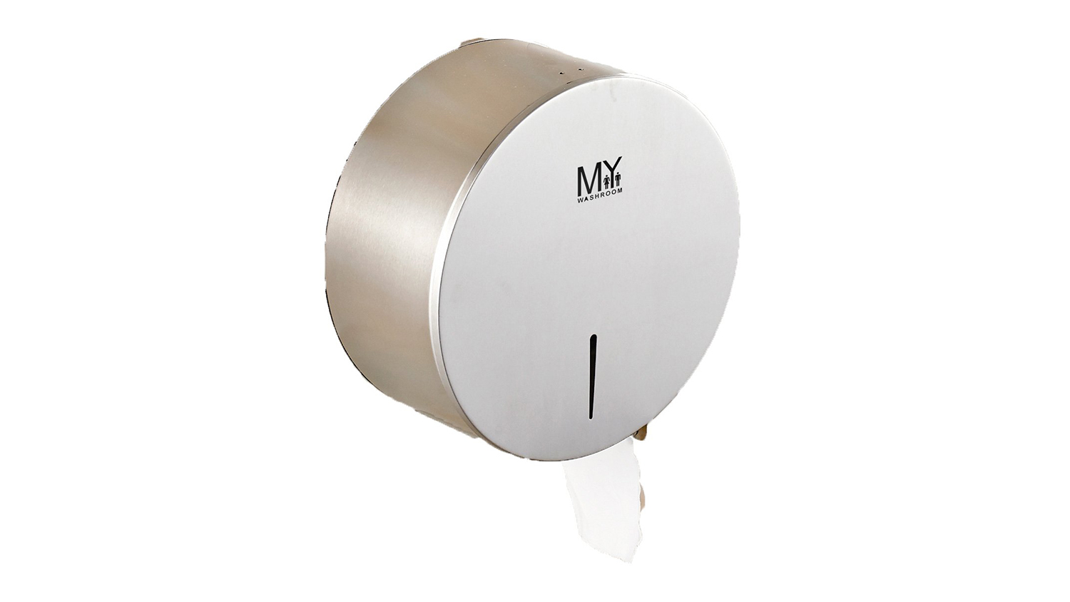 MyWashroom Minimal Stainless Steel Round Toilet Paper Dispenser in a sleek silver finish