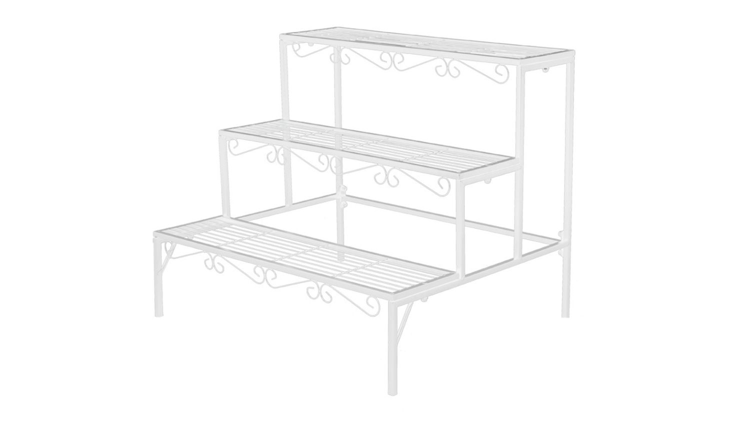 Pretty and Practical 3 Tier Stepped Metal Plant Stand - White