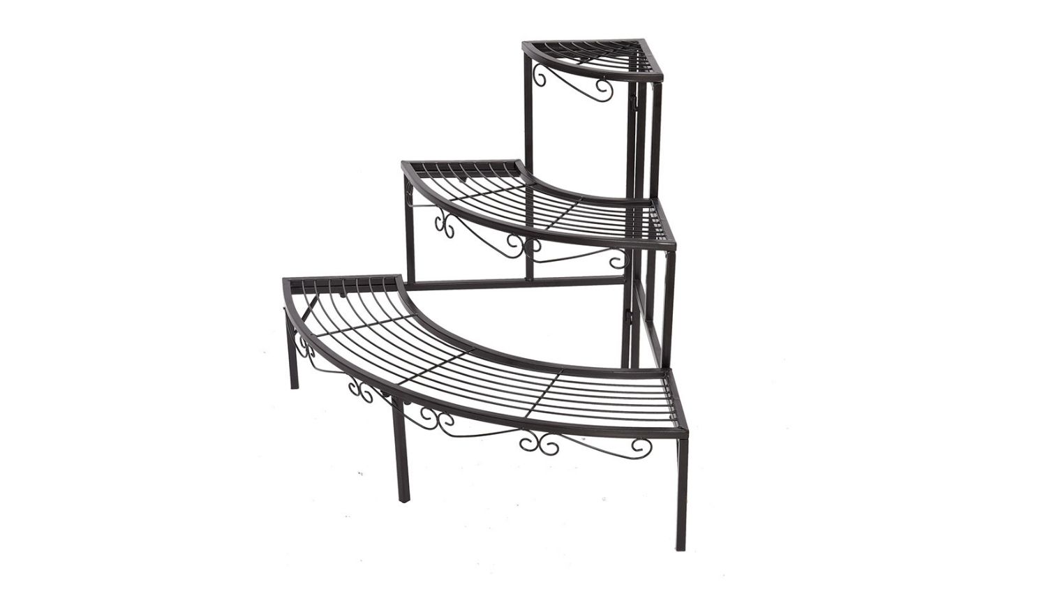 Pretty and Practical 3 Tier Stepped Corner Metal Plant Stand - Black