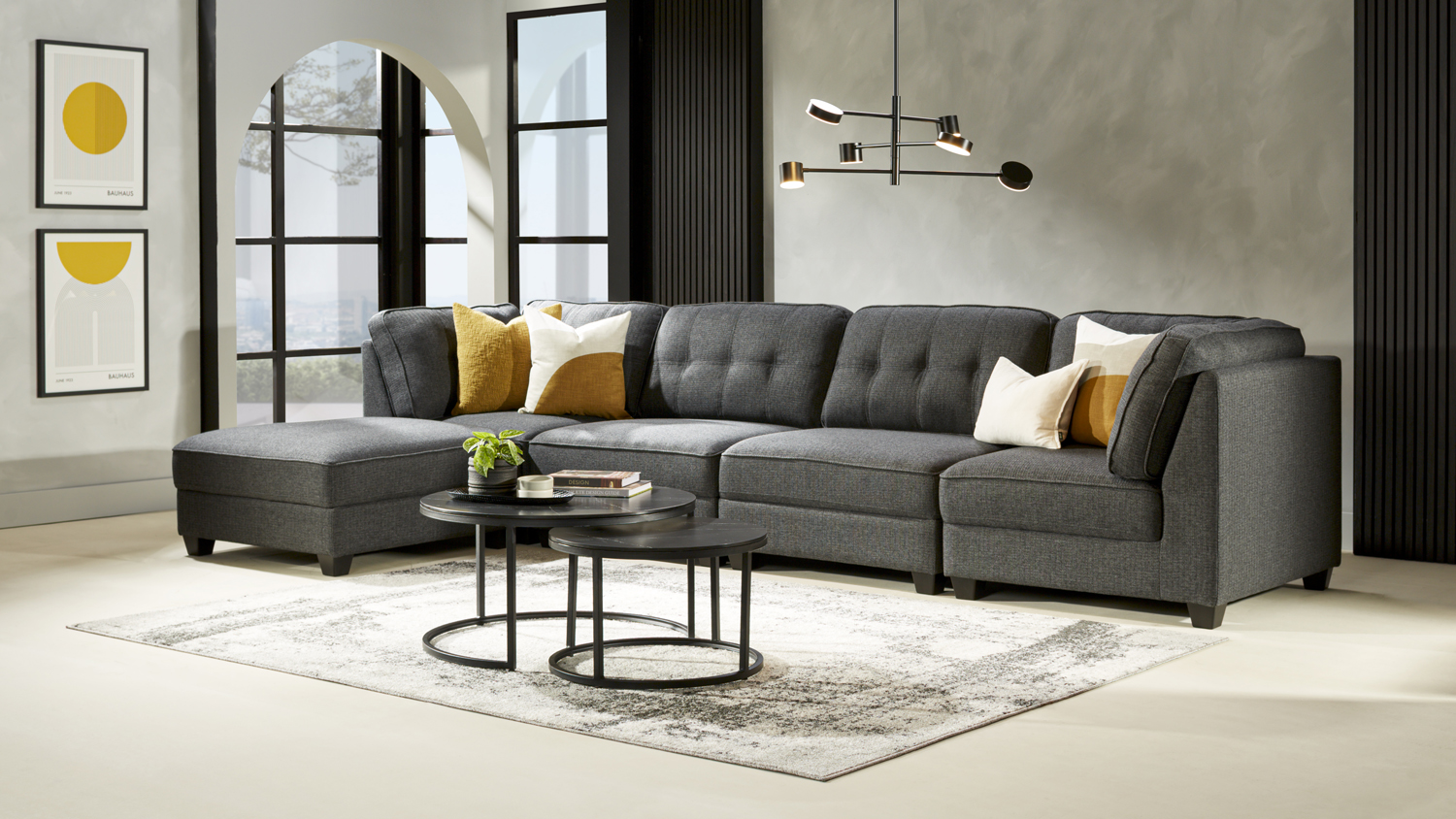 Corro 4 Seater Fabric Corner Lounge Suite - Dark Grey