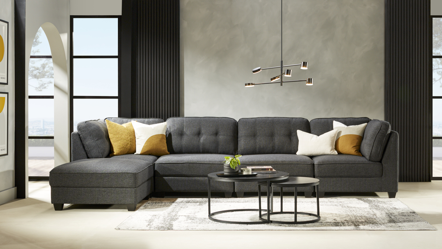 Corro 4 Seater Fabric Corner Lounge Suite - Dark Grey