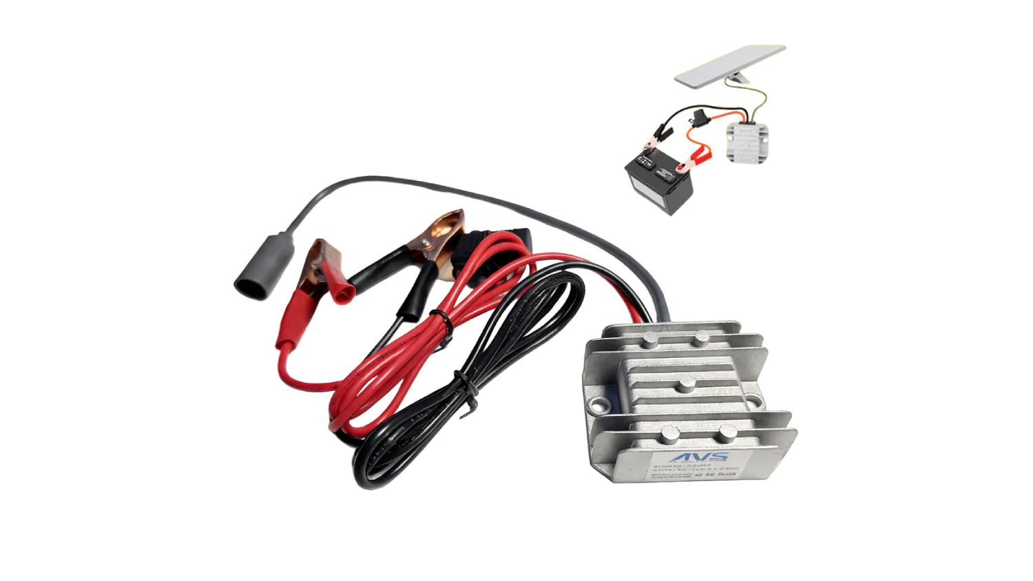 DC Air Vision Systems converter with wiring, alligator clips, and connectors for battery-powered Starlink setup