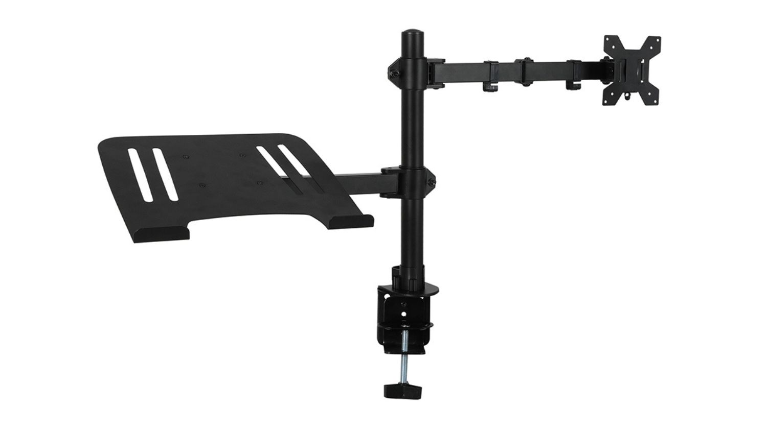 Pretty and Practical Dual Arm VESA Monitor Mount Arm with Laptop Stand