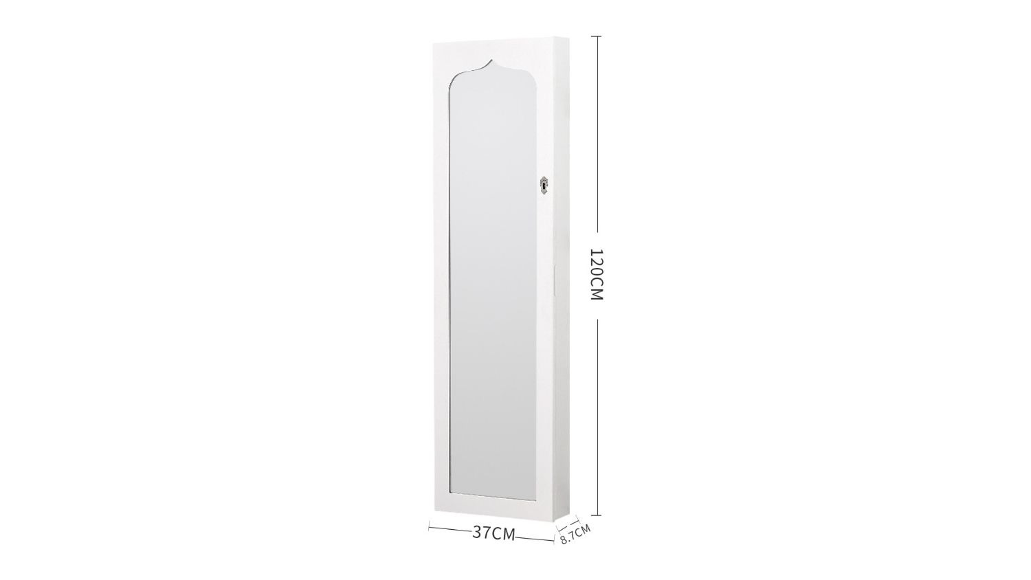 Pretty and Practical Vertical Mirror with LEDs, Integrated Jewelery Box  120 x 37 x 8.7cm - White
