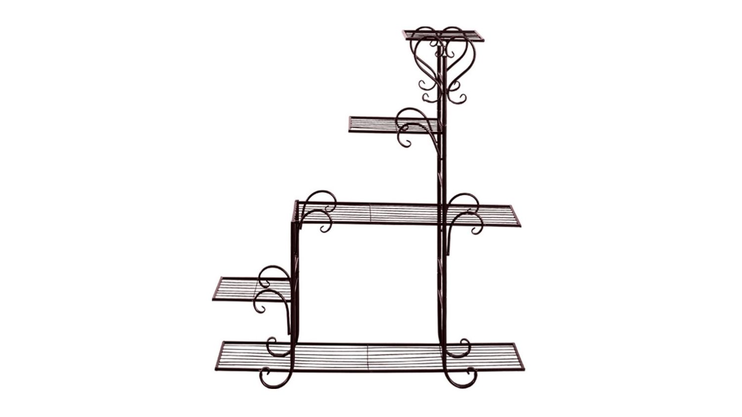 A front view of the Pretty and Practical 5 Tier Stepped Metal Plant Shelf in bronze colour