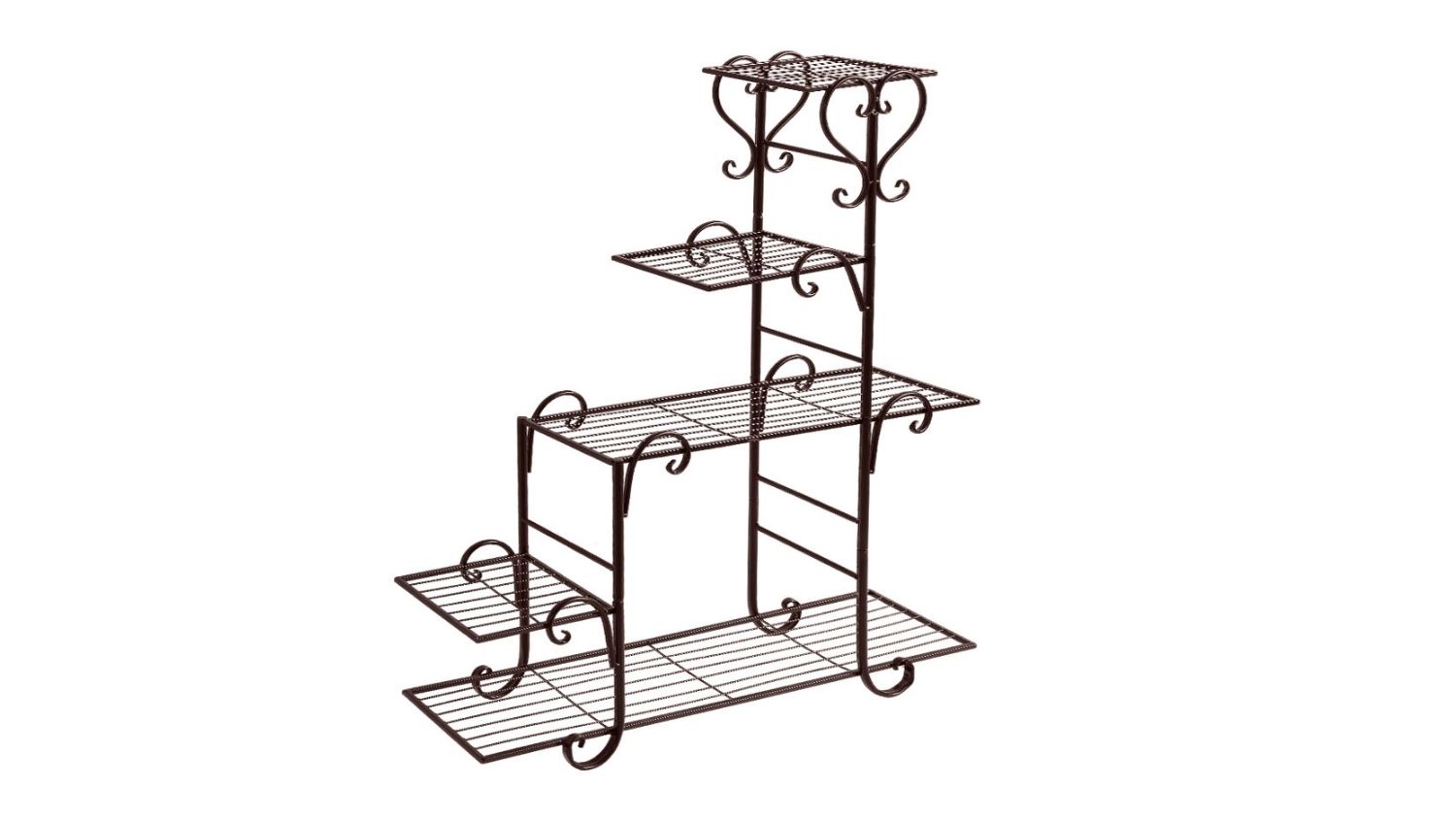 Pretty and Practical 5 Tier Stepped Metal Plant Shelf - Bronze